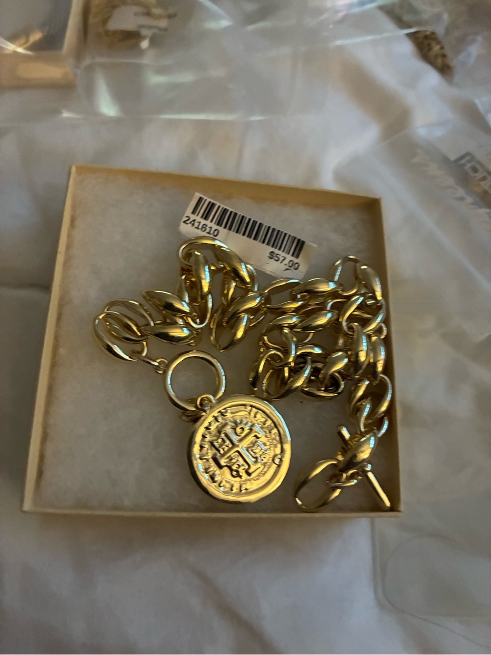 Gold Chain Toggle Bracelet with Medallion Charm